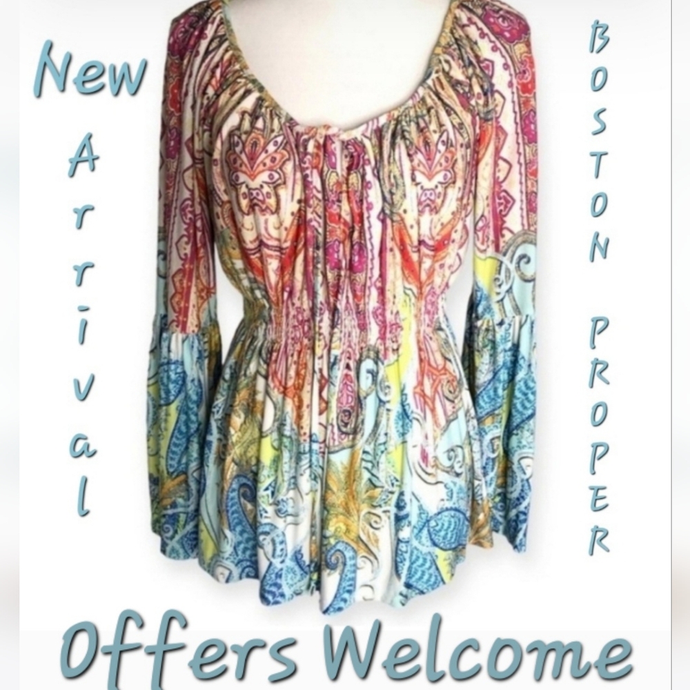 Boston Proper Colorful Paisley Blouse